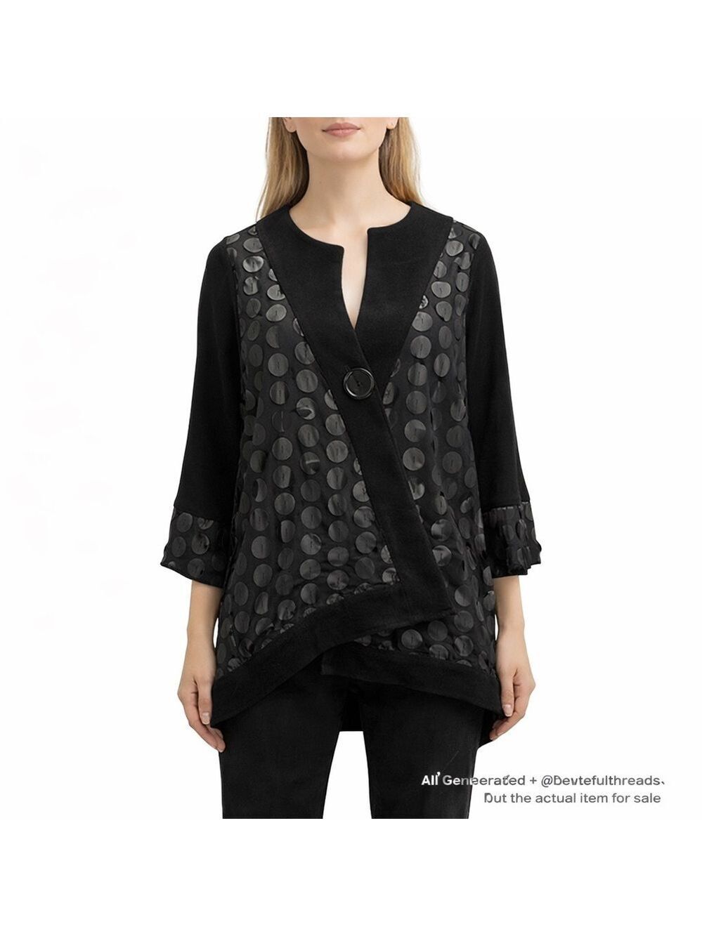 Come N See Black Asymmetrical Polka Dot Tunic Top Size M Modern Art